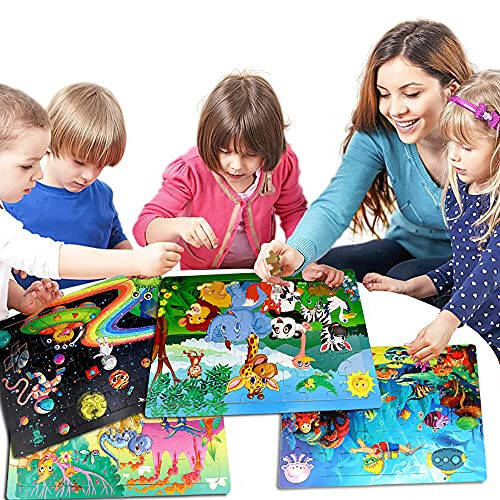 Puzzles for Kids Ages 4-8, 4 Pack Wooden Jigsaw Puzzles 60 Pieces Animal Dinosaur Puzzle Preschool Educational Learning Toys Set for Boys and Girls - 7