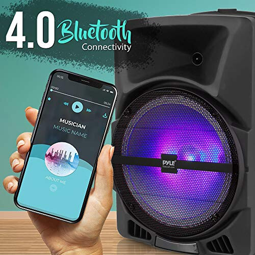 Pyle Kablosuz Taşınabilir PA Hoparlör Sistemi - 800W Güçlü Bluetooth İç ve Dış Mekan DJ Stereo Hoparlör, MP3 AUX 3.5mm Giriş, Yanıp Sönen Parti Işığı ve FM Radyo-PPHP1244B, Siyah - 4