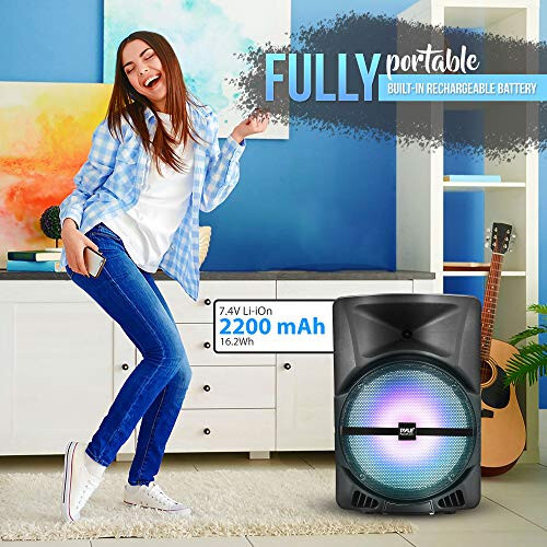 Pyle Kablosuz Taşınabilir PA Hoparlör Sistemi - 800W Güçlü Bluetooth İç ve Dış Mekan DJ Stereo Hoparlör, MP3 AUX 3.5mm Giriş, Yanıp Sönen Parti Işığı ve FM Radyo-PPHP1244B, Siyah - 5