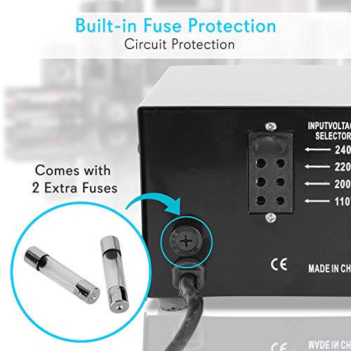 Pyle Step Up and Down Dönüştürücü - 500 Watt Voltaj Dönüştürücü Transformatör USB Şarj Portu, İngiltere Priz Adaptörü, AC 110 / 120 ila 220 / 240 Volt Tersine, 110V/120V/220V/240V Giriş Voltajı - 3