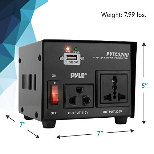 Pyle Step Up and Down Dönüştürücü - 500 Watt Voltaj Dönüştürücü Transformatör USB Şarj Portu, İngiltere Priz Adaptörü, AC 110 / 120 ila 220 / 240 Volt Tersine, 110V/120V/220V/240V Giriş Voltajı - 7