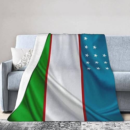 Qauirfe Uzbekistan Flag Throw Lightweight Blankets Bed Sofa Warm Cozy Fluffy Throw Plush 50