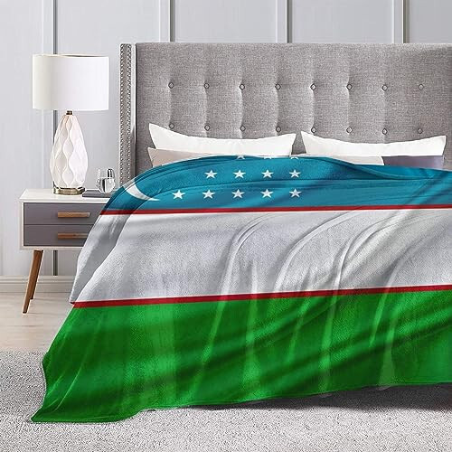 Qauirfe Uzbekistan Flag Throw Lightweight Blankets Bed Sofa Warm Cozy Fluffy Throw Plush 50