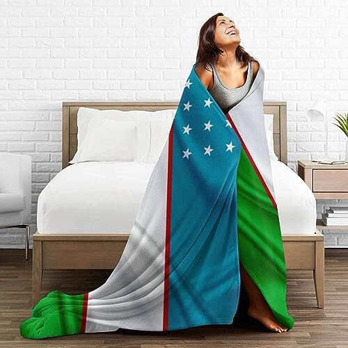 Qauirfe Uzbekistan Flag Throw Lightweight Blankets Bed Sofa Warm Cozy Fluffy Throw Plush 50