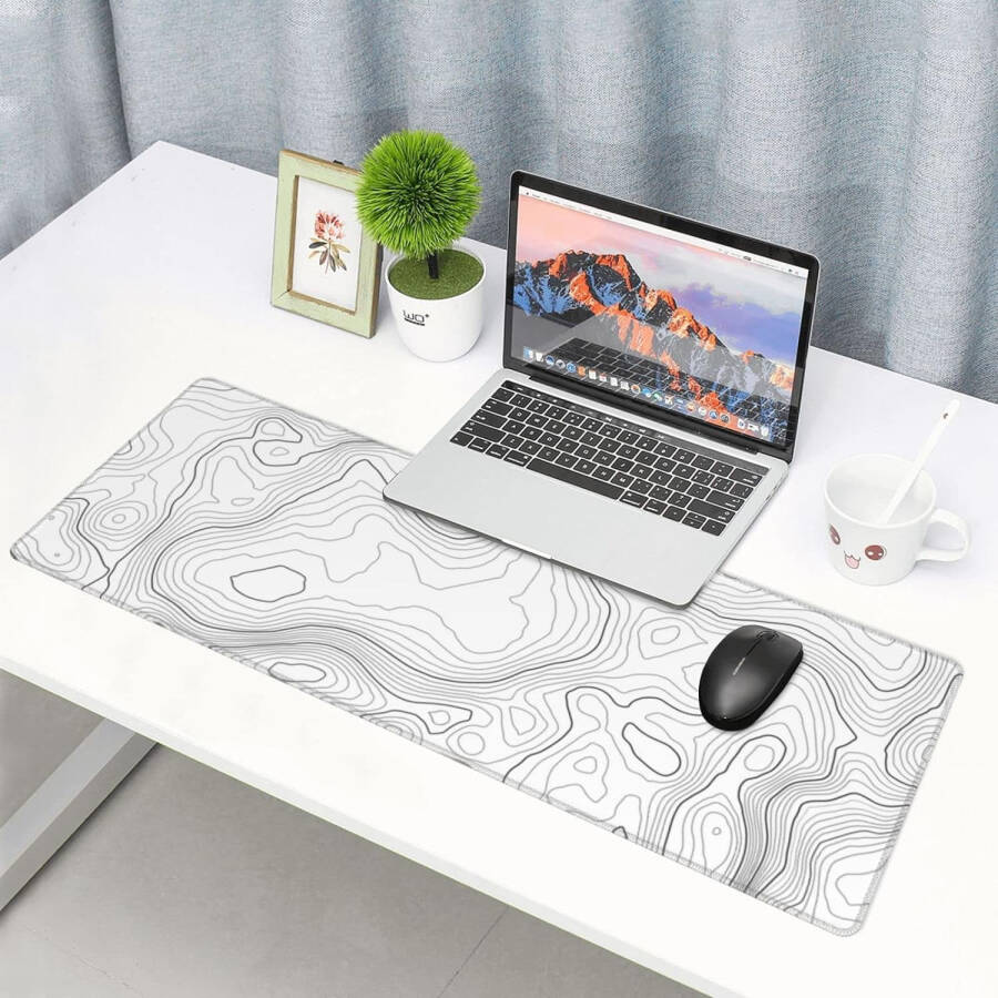 QCQHDU Large Gaming Mouse Pad with Stitched Edges, Minimalist Topographic Map Desk Mat, 3mm Thick Non-Slip Rubber Base Mice Pad for Gamer, Office & Home, 31.5 X 11.8 Inch - 7