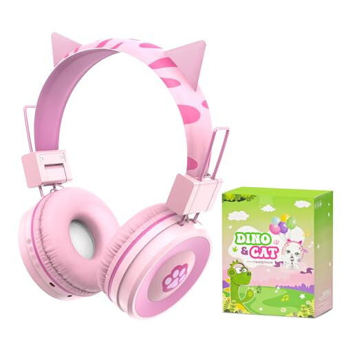 QearFun Cat Headphones for Girls Kids for School, Kids Bluetooth Headphones with Microphone & 3.5mm Jack, Teens Toddlers Wireless Headphones with Adjustable Headband for Tablet/PC/Smartphones-Pink - 1