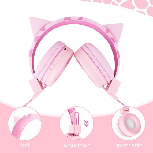 QearFun Cat Headphones for Girls Kids for School, Kids Bluetooth Headphones with Microphone & 3.5mm Jack, Teens Toddlers Wireless Headphones with Adjustable Headband for Tablet/PC/Smartphones-Pink - 5