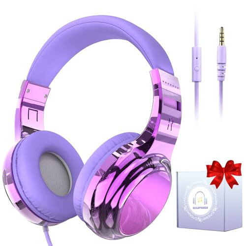 QearFun Headphones for Girls Kids for School, Kids Wired Headphones with Microphone & 3.5mm Jack, Teens Noise Cancelling Headphone with Adjustable Headband for Tablet/Smartphones-Gradient Light purple - 1