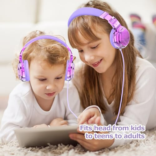 QearFun Headphones for Girls Kids for School, Kids Wired Headphones with Microphone & 3.5mm Jack, Teens Noise Cancelling Headphone with Adjustable Headband for Tablet/Smartphones-Gradient Light purple - 7