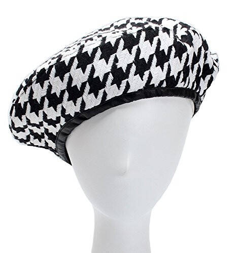 Qiabao Women's Luxury Houndstooth Pattern Beret Beanie Hat - 2