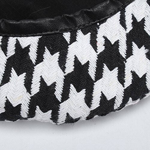 Qiabao Women's Luxury Houndstooth Pattern Beret Beanie Hat - 5