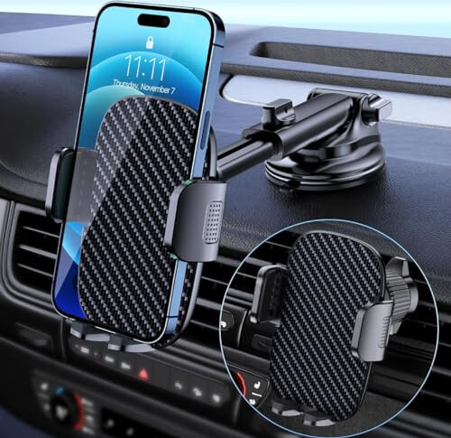 Qifutan Car Phone Holder Mount, Phone Mount for Car Windshield Dashboard Air Vent Universal Hands Free Automobile Cell Phone Holder Fit for iPhone Smartphone Carbon Fiber - 1