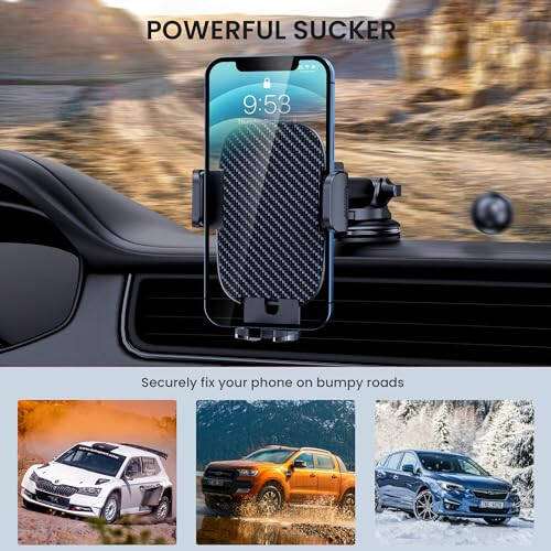 Qifutan Car Phone Holder Mount, Phone Mount for Car Windshield Dashboard Air Vent Universal Hands Free Automobile Cell Phone Holder Fit for iPhone Smartphone Carbon Fiber - 5