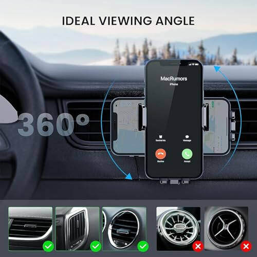 Qifutan Cell Phone Holder [Never Fall Upgrade Clip] Phone Holder Car Automobile Air Vent Hands Free for Car Fit Car Phone Holder Mount for All for iPhone Android Smartphone - 6