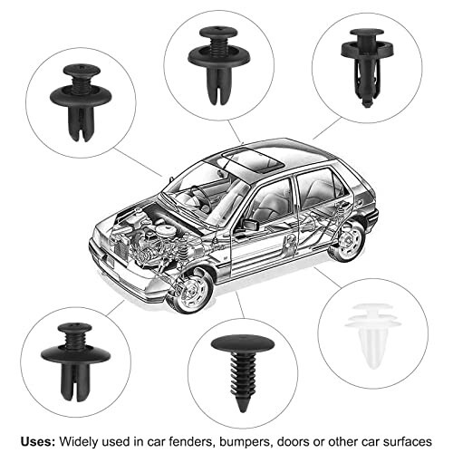 QIIYCCE-120 Adet Araba Klipsleri, Plastik Perçinler, 6 Popüler Boyutta Araba Gövde Sabitleme Klipsleri Tamponlar ve Çamurluk Yedek Parçaları Çoğu Modele Uygundur - 5