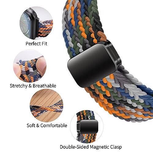 Qimela Sport Solo Loop Apple Watch Band bilan mos keladi 38mm 40mm 41mm 42mm 44mm 45mm 49mm Ayollar va Erkaklar uchun, iWatch Series SE 9 8 7 6 5 4 3 Ultra 2 uchun sozlanishi magnit cho'ziluvchan neylon to'qilgan bilaguzuk - 5