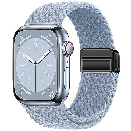 Qimela Sport Solo Loop Compatible with Apple Watch Band 38mm 40mm 41mm 42mm 44mm 45mm 49mm for Women Men, Adjustable Magnetic Stretchy Nylon Braided Wristband for iWatch Series SE 9 8 7 6 5 4 3 Ultra 2 - 1