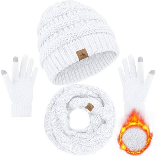 Qishki Beanie Shlyapa Sharf Qo'lqop to'plami, Issiq Fleece Trikotaj Qishki Shlyapalar Teginish Ekrani Qo'lqoplari Bo'yin Sharfi To'plami Qishki Sovg'alar Unisex Kattalar uchun - 1