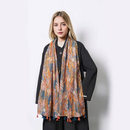 QIUTIMIY Scarf for Women Lightweight Soft Floral Leopard Printed Scarves Fall Winter Fashion Shawl Wrap with Fringe - 6