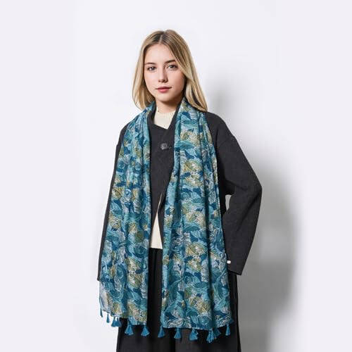 QIUTIMIY Scarf for Women Lightweight Soft Floral Leopard Printed Scarves Fall Winter Fashion Shawl Wrap with Fringe - 7