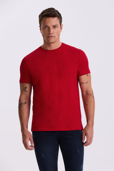 Qizil 100% Paxta Slim Fit Krujka Yaka Asos T-Shirt - 4