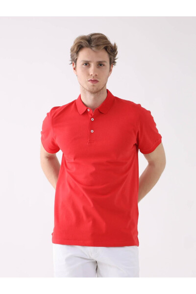 Qizil Slim Fit Oddiy Polo Yoqasi T-shirt - 3