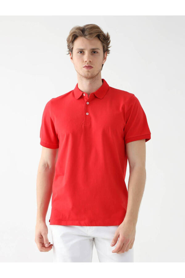 Qizil Slim Fit Oddiy Polo Yoqasi T-shirt - 5