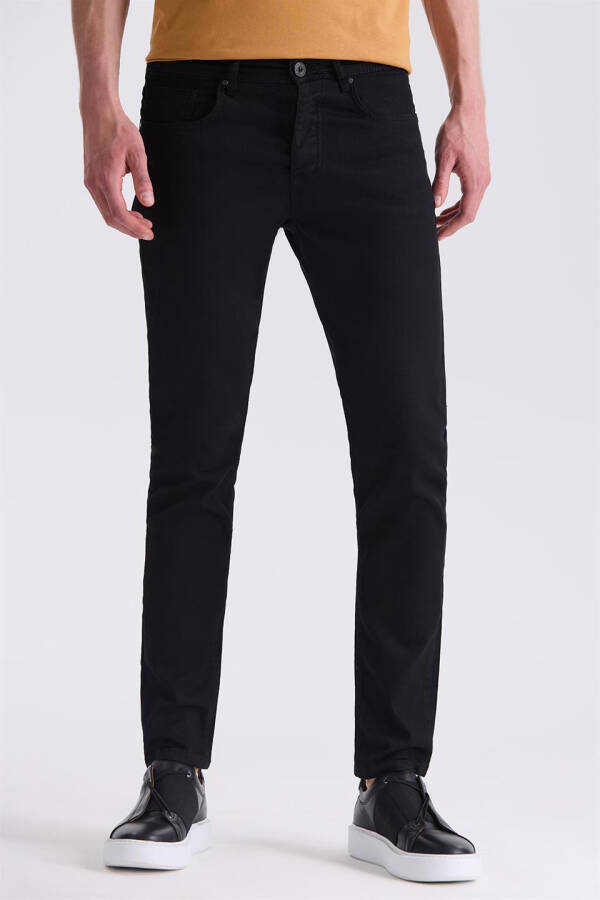 Qora Slim Fit Paxta Jinsi Shimlar - 1