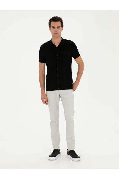 Qora Slim Fit Qisqa Yengli Triko Kardigan - 4