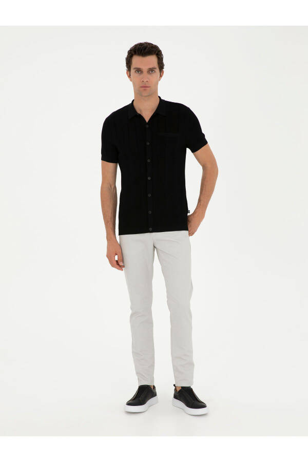 Qora Slim Fit Qisqa Yengli Triko Kardigan - 4