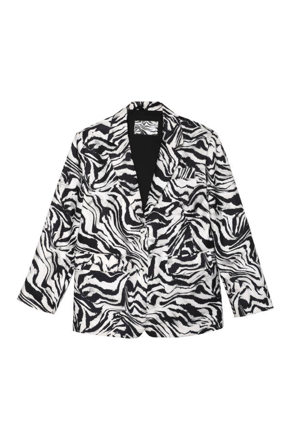 Qora Zebra Naqshli Oversize Blazer Ko'ylagi - 6