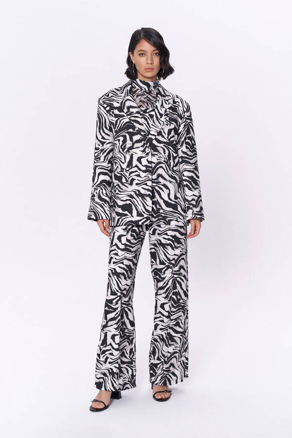 Qora Zebra Naqshli Oversize Blazer Ko'ylagi - 3