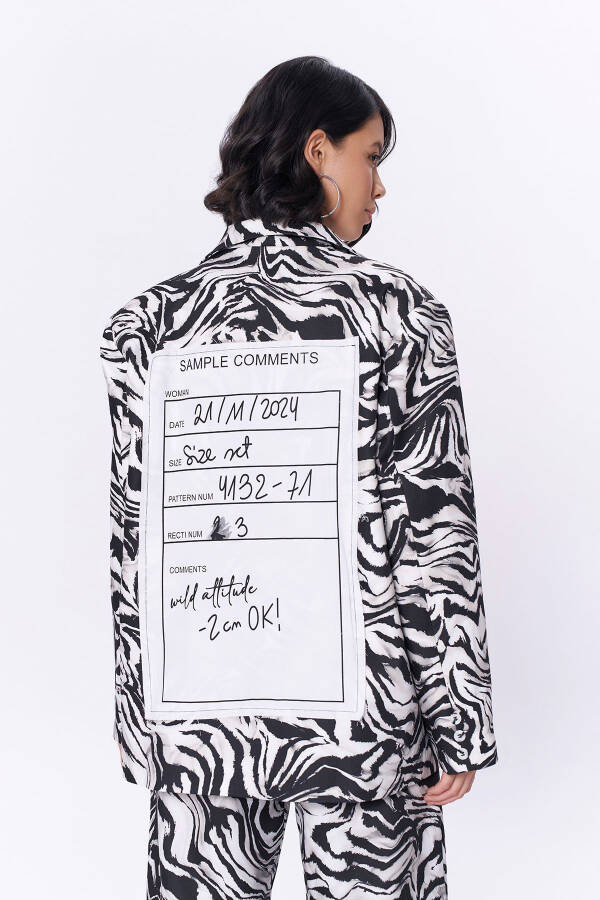 Qora Zebra Naqshli Oversize Blazer Ko'ylagi - 5