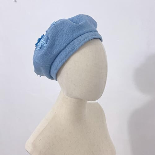 QUANNICE Women Flower Embroidery Beret Hat Denim Beret French Style Artist Beret Cap - 4