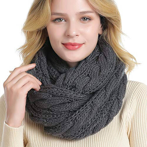 QUEENFUR Winter Women Thick Cable Knit Ribbed Infinity Circle Loop Scarf - 1