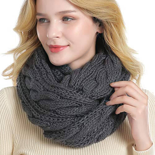 QUEENFUR Winter Women Thick Cable Knit Ribbed Infinity Circle Loop Scarf - 2