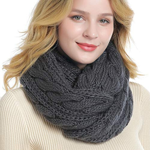 QUEENFUR Winter Women Thick Cable Knit Ribbed Infinity Circle Loop Scarf - 3