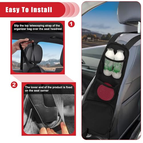 QUICTO 2PCS Car Seat Storage Hanging Bag, Multi-Pocket Seat Side Organizer, Multifunctional Mesh Net Pocket, Can Hold Mobile Phone, Wallet, Glasses, Suitable for Cars, SUVs, Trucks - 2