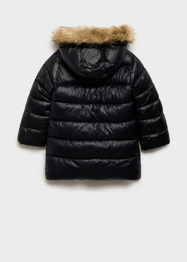 Quilted anorak with faux fur hood - Black - 9