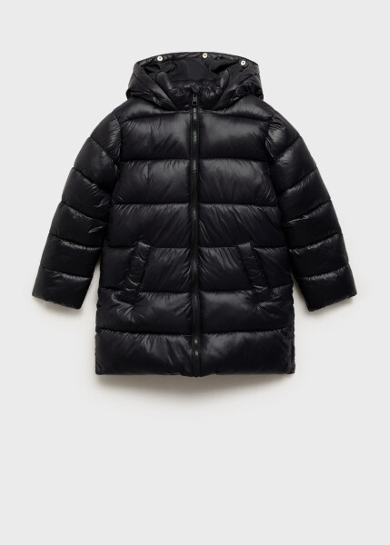 Quilted anorak with faux fur hood - Black - 10