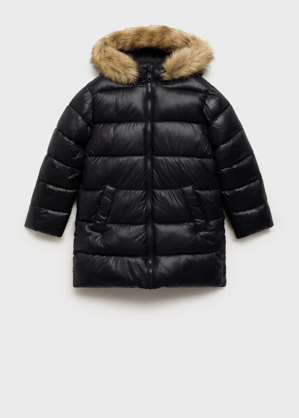 Quilted anorak with faux fur hood - Black - 1