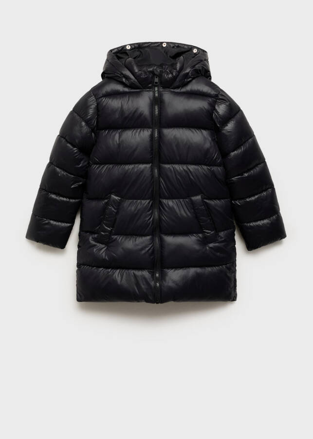 Quilted anorak with faux fur hood - Black - 3