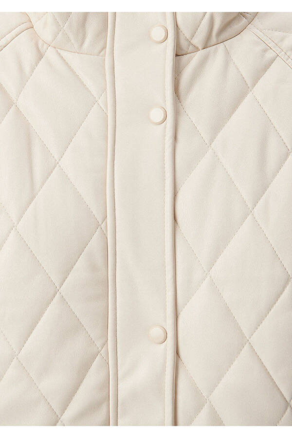 Quilted Detail Beige Faux Leather Jacket Loose Fit 1110212-70072 - 28