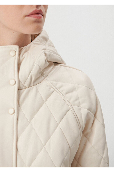 Quilted Detail Beige Faux Leather Jacket Loose Fit 1110212-70072 - 20