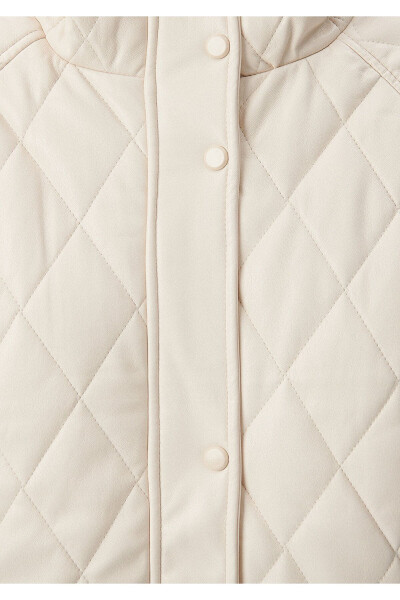 Quilted Detail Beige Faux Leather Jacket Loose Fit 1110212-70072 - 21