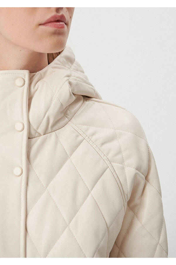 Quilted Detail Beige Faux Leather Jacket Loose Fit 1110212-70072 - 6