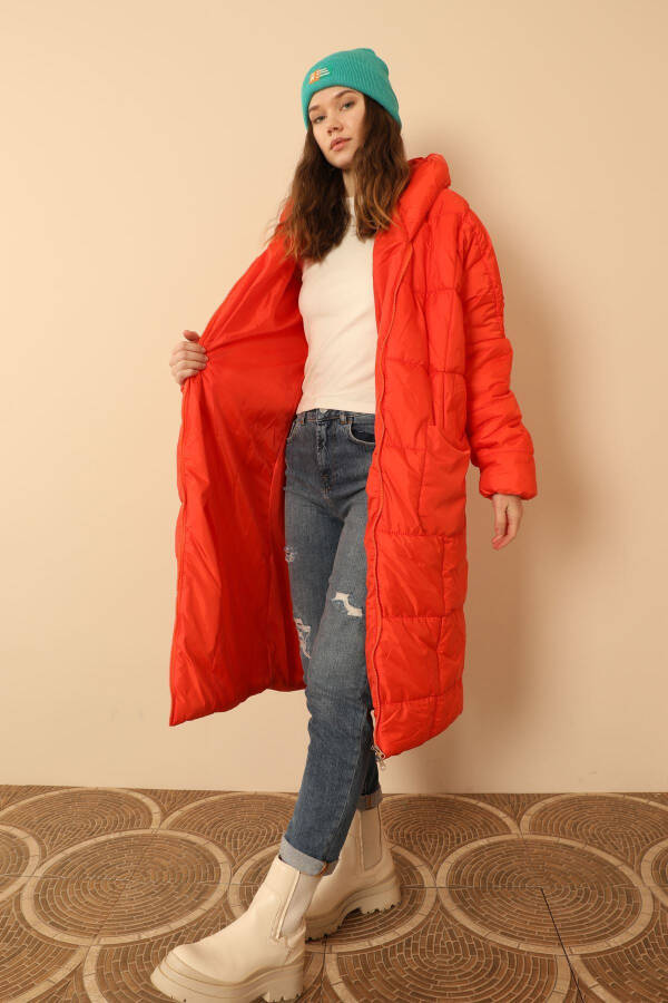 Quilted Fabric Long Sleeve Oversized/Relaxed Women's Coat - Orange - 7