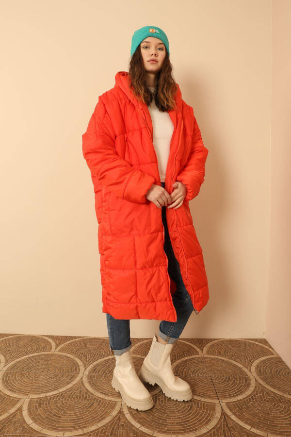 Quilted Fabric Long Sleeve Oversized/Relaxed Women's Coat - Orange - 8