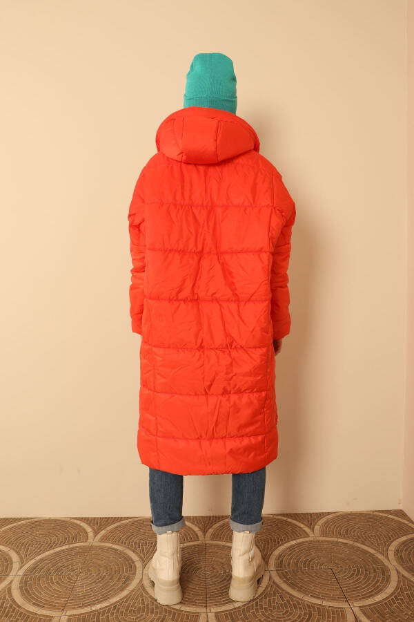 Quilted Fabric Long Sleeve Oversized/Relaxed Women's Coat - Orange - 14