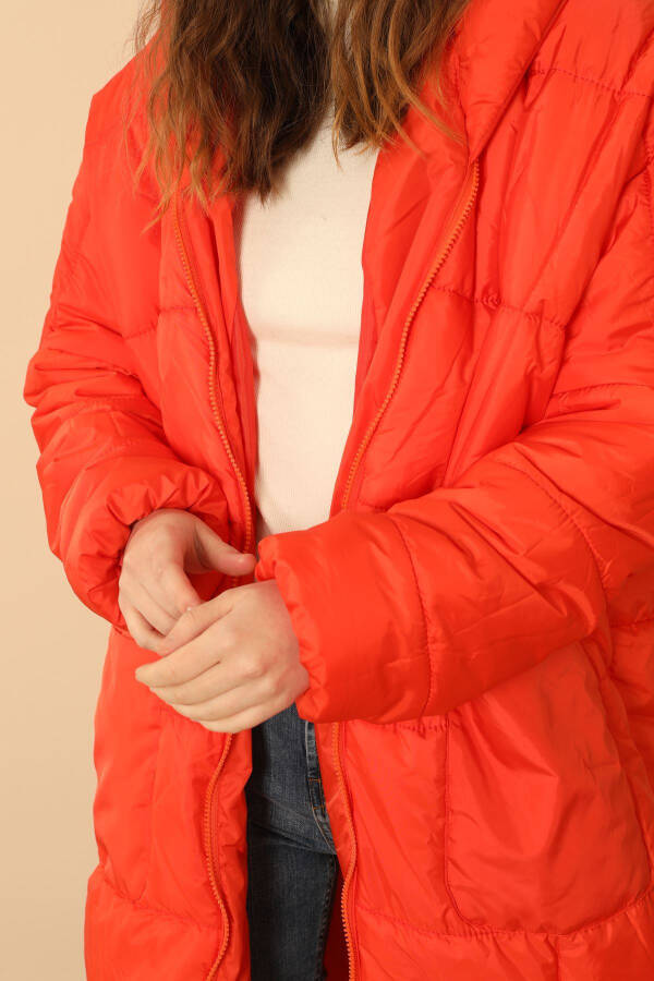 Quilted Fabric Long Sleeve Oversized/Relaxed Women's Coat - Orange - 17